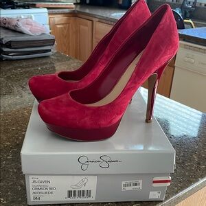 Jessica Simpson Red Suede Platform Heels 9